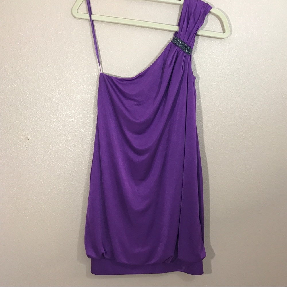 BCBG Purple One Shoulder Purple Top , Sz S
